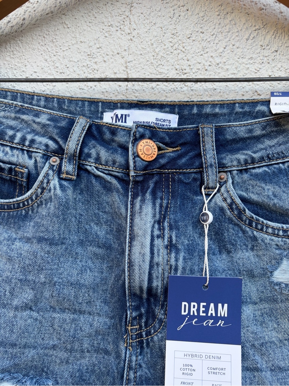 YMI Women's Dream Jean Distressed Blue Denim Shorts Size 7/28 - Picture 4 of 15